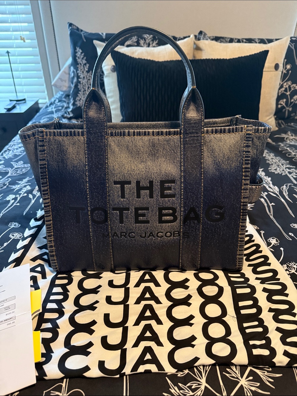 Marc Jacobs The Denim-Printed Medium Tote Bag w/ Extra Strap Included